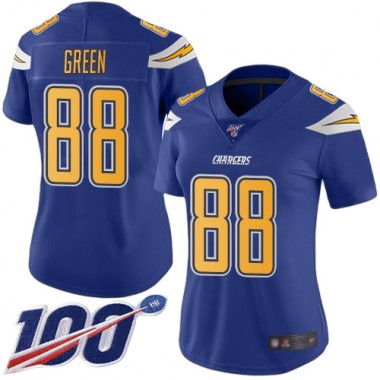 Los Angeles Chargers NFL Football Virgil Green Electric Blue Jersey Women Limited  #88 100th Season Rush Vapor Untouchable